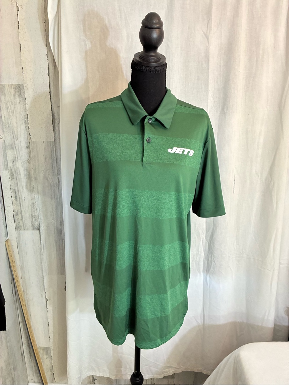 NFL Jets on field apparel Dri fit Men's Green Striped Polo Shirt sz M